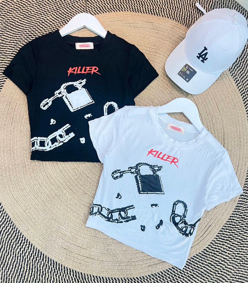 Basic Print Crop Short Sleeve T-Shirts
